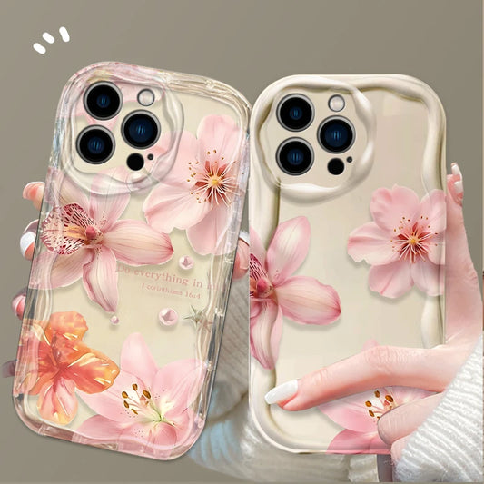 Retro Pink Lily Flower 3D Wave Phone Case  For iPhone