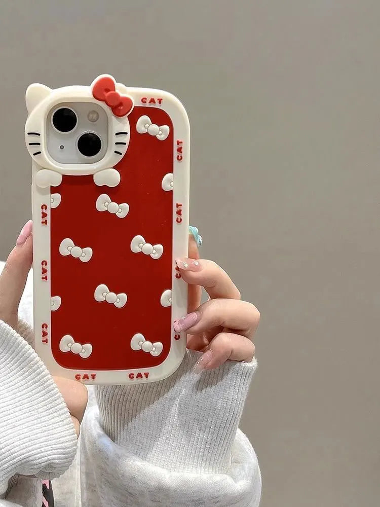 Hello Kitty Cartoon 3D Head Phone Case For iPhone