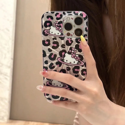 Sanrio Hello Kitty Bow Pink Lepard Print Phone Case For iPhone