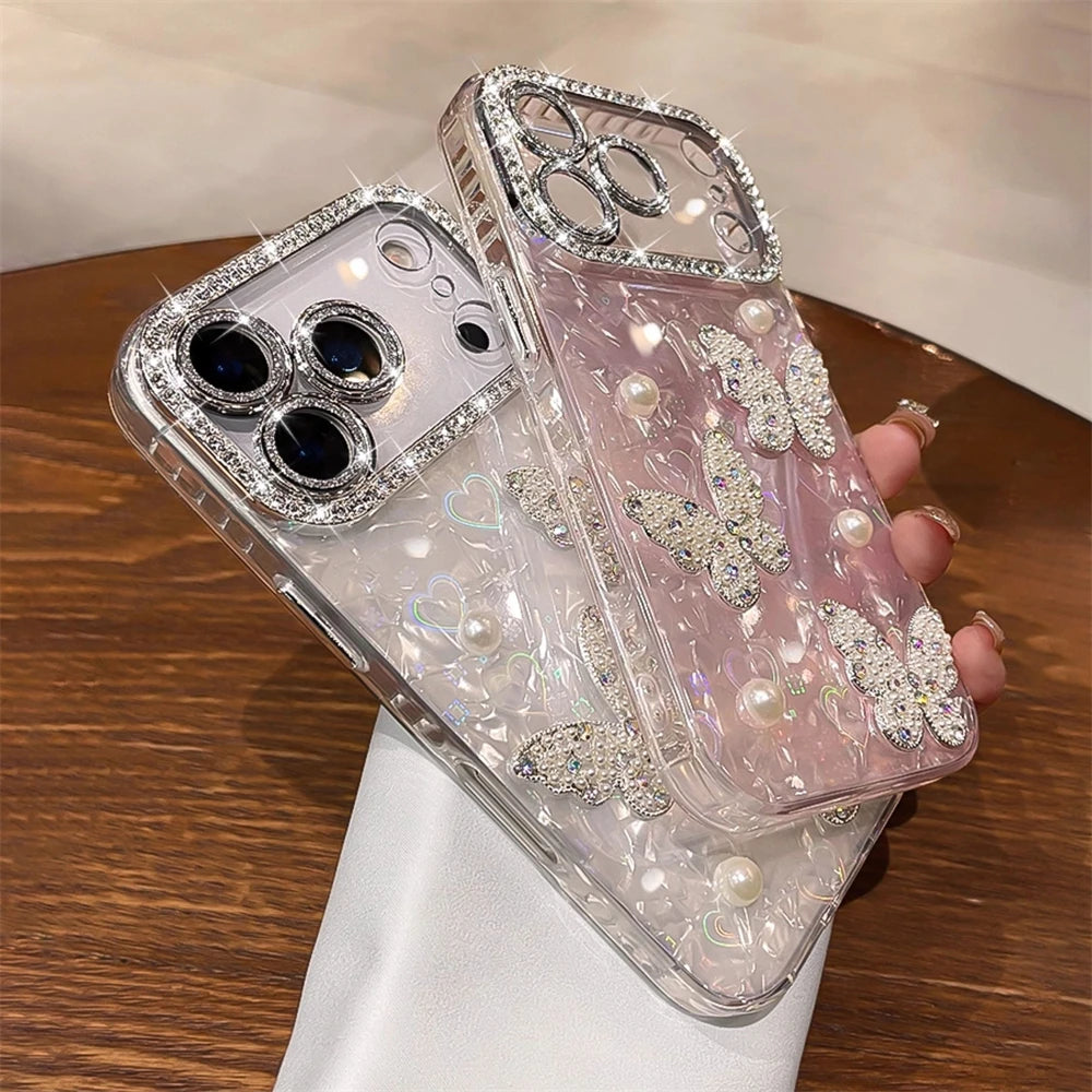 Luxury Diamond Butterfly Clear Phone Case For iPhone