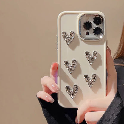 3D Silver Pleated Love Heart Phone Case For iPhone