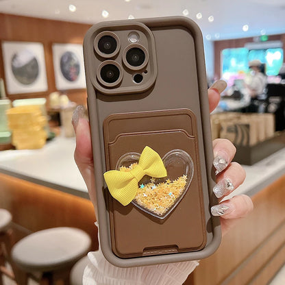 Lovely 3D Love Heart Card Bag Holder Phone Case For iPhone