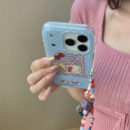 Korean Blue Polka Dot Cute Kitty Phone Case For iPhone