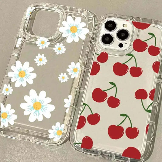 Phone Case for IPhone Soft TPU Air Bag Cherry Flower Transparent Cases