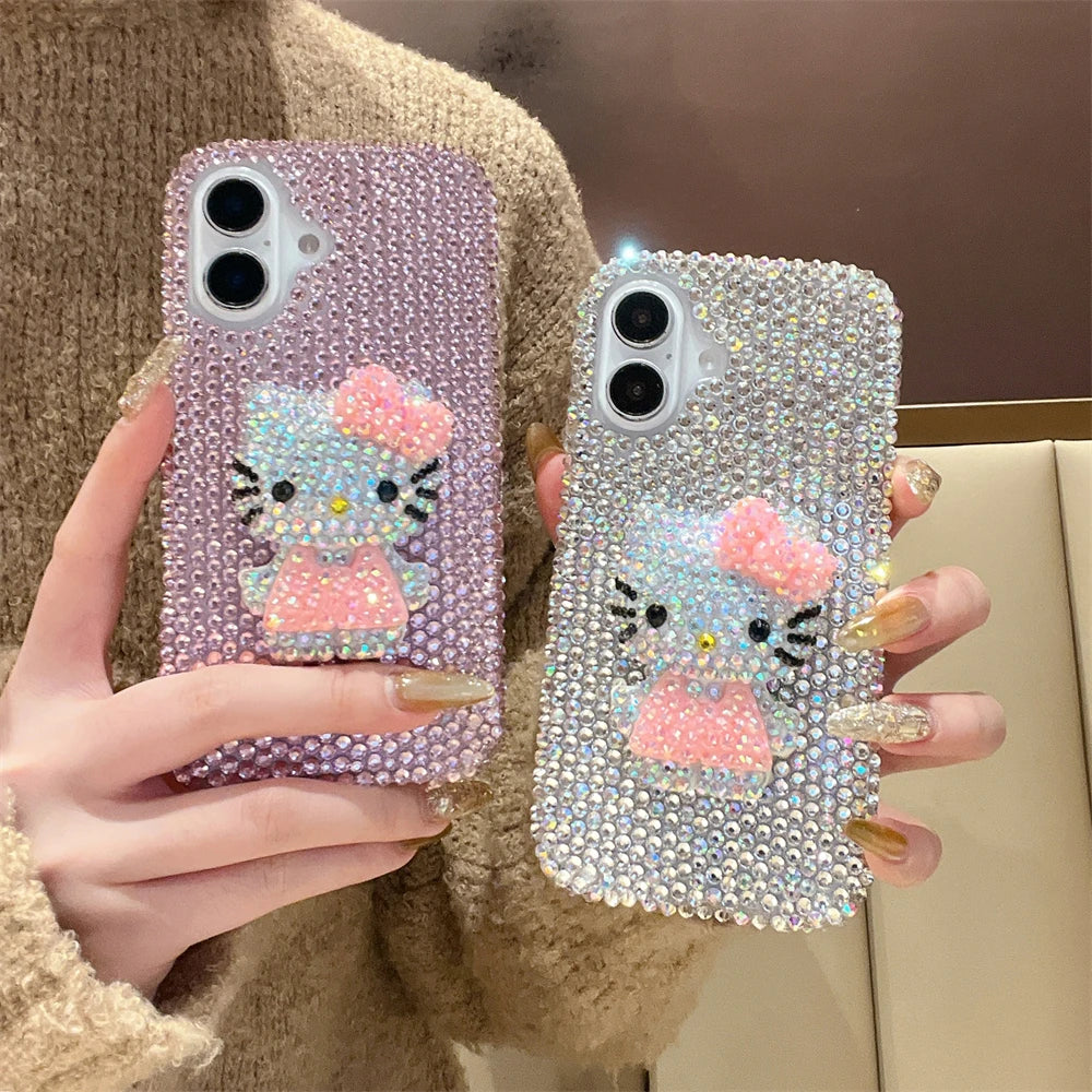 Fashion Girl Pink Crystal Glitter Cute Hello Kitty Diamond Bling Phone Case