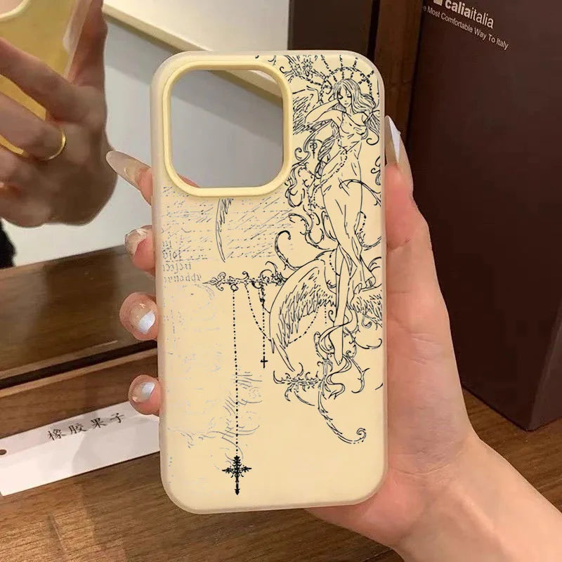 Line Angel Gothic Style Cross Phone Case For iPhone