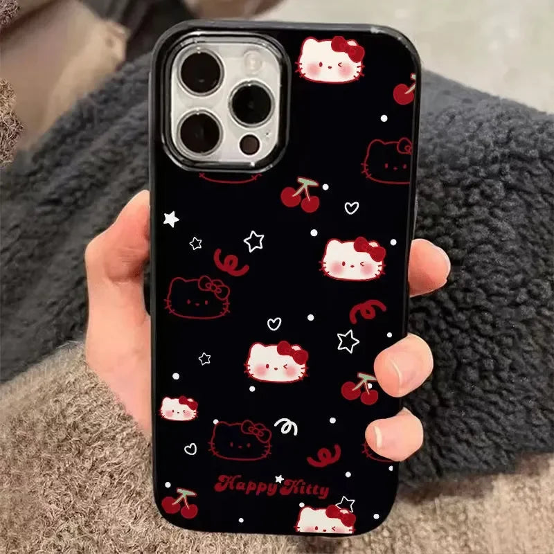 Hello Kitty Black Bow Strap Cherry Phone Case For iPhone