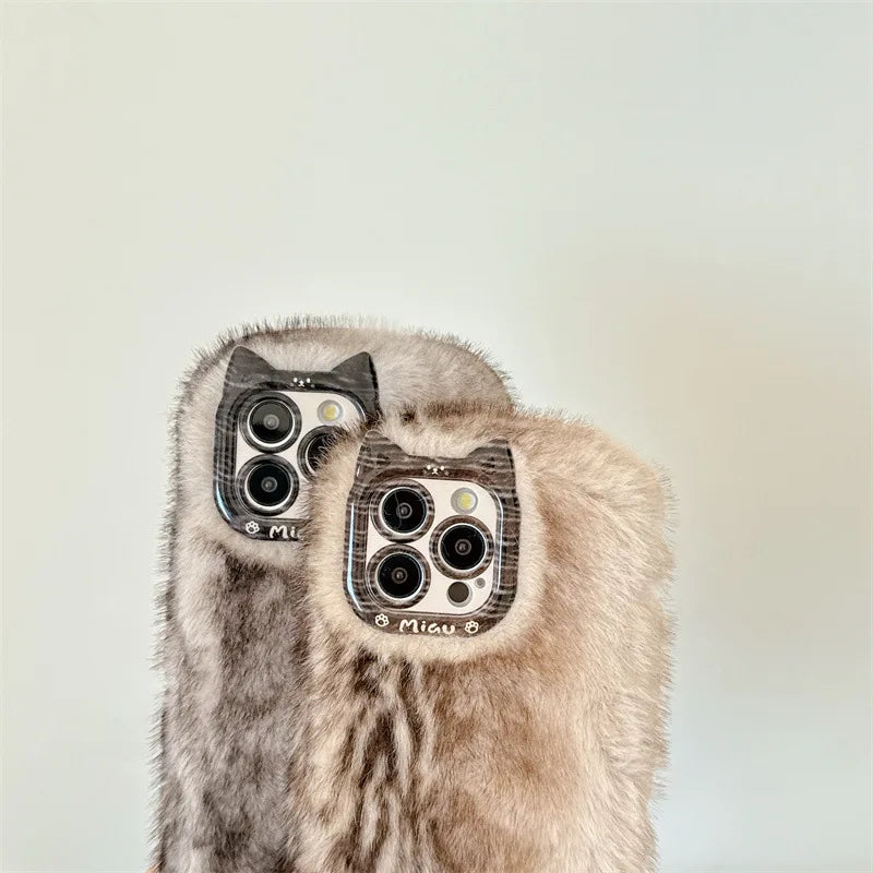Luxury Personality Gradient Furry Plush Warm Phone Case For iPhone