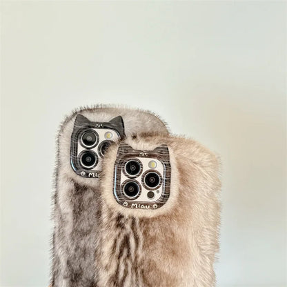 Luxury Personality Gradient Furry Plush Warm Phone Case For iPhone