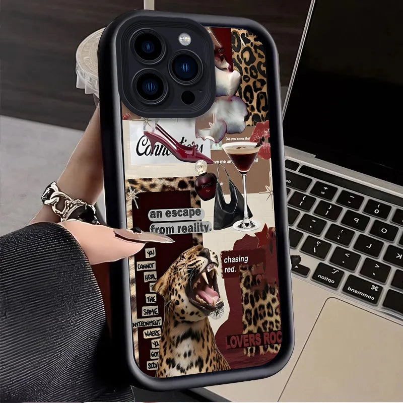 Fashionable Leopard Print Collage Plain Case For iPhone
