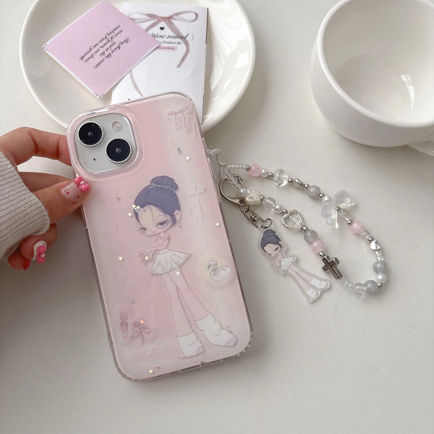 Cute Ballerina Girl Pink Glittery Design with Charms Kawaii & Girly Phone Case