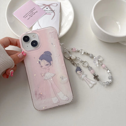 Cute Ballerina Girl Pink Glittery Design with Charms Kawaii & Girly Phone Case