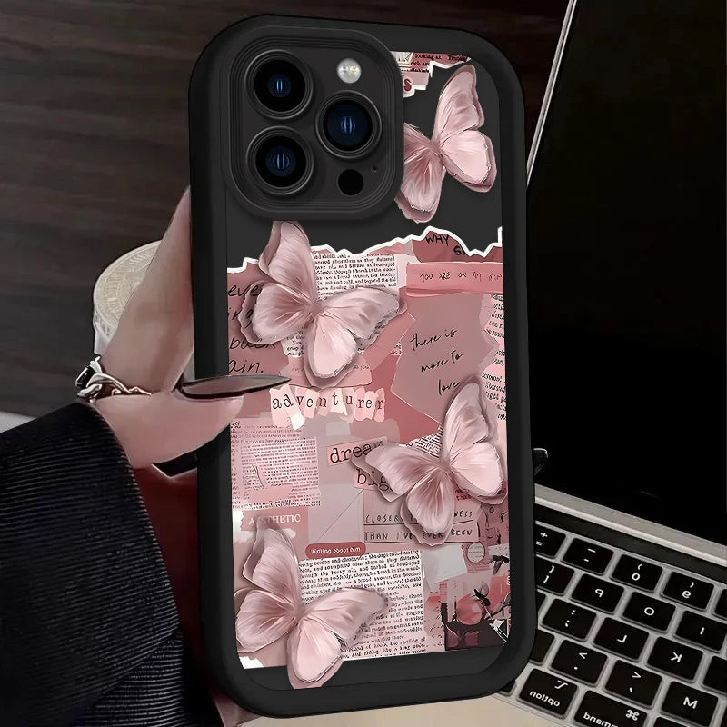 Pink Butterfly Aesthetic Silicone Phone Case For iPhone