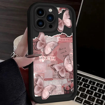 Pink Butterfly Aesthetic Silicone Phone Case For iPhone