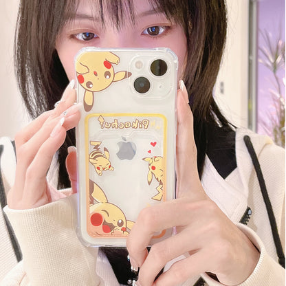 Cute Gengar Pikachu Card Pocket Phone Case For iPhone