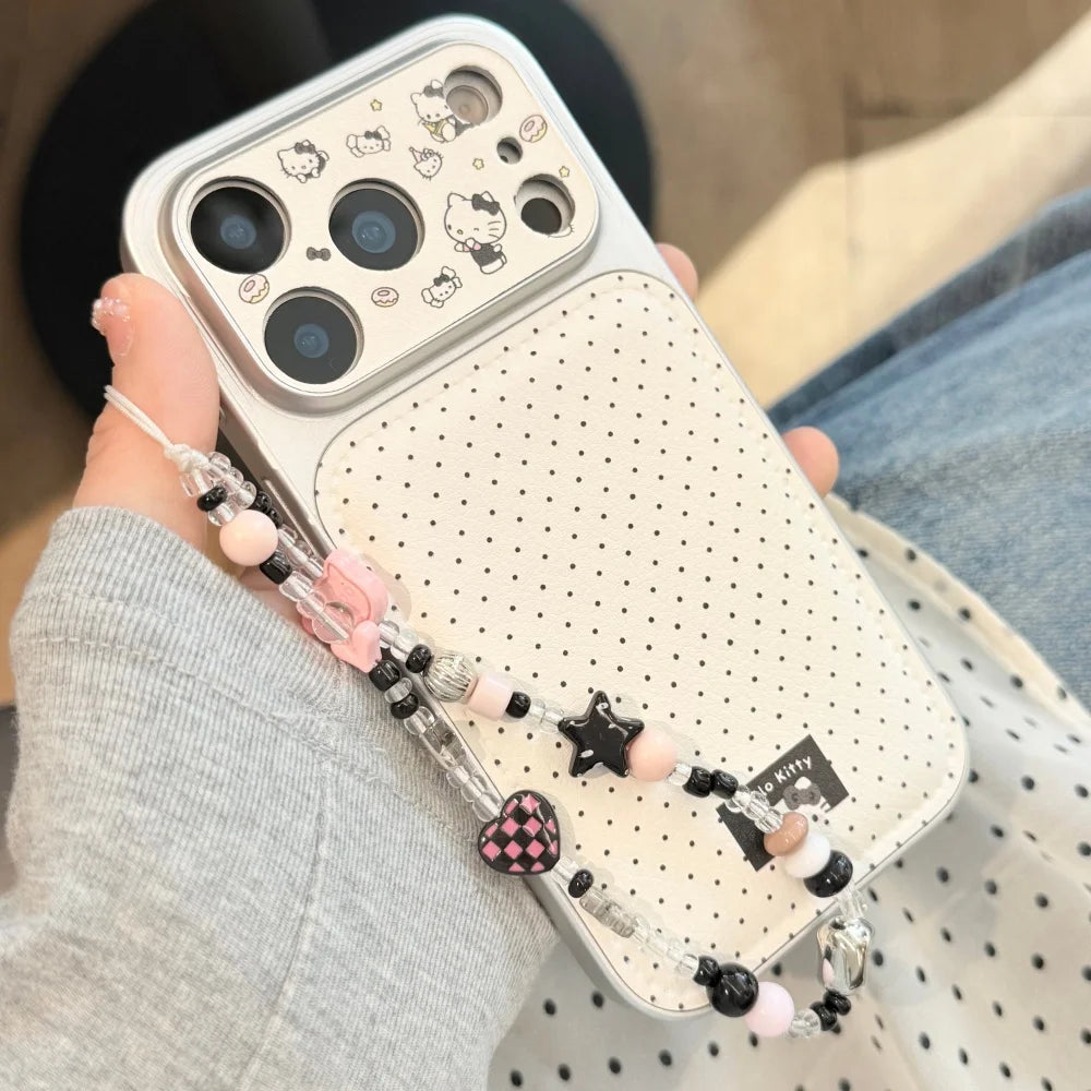 Black Polka Dot Kitty Phone Case With Bracelet Phone Case For iPhone