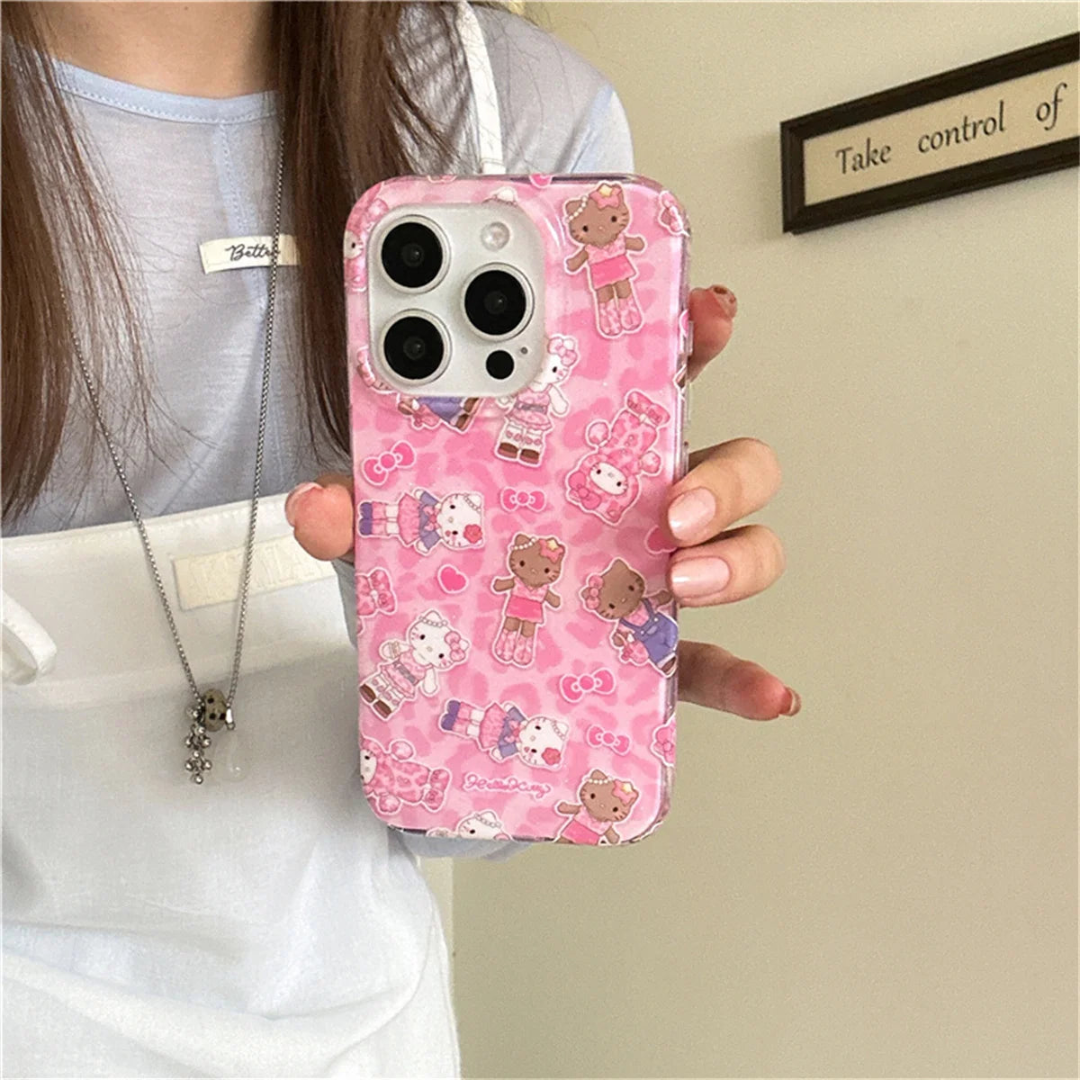 Fashion Pink Leopard Print Hello kitty Phone Case For iPhone