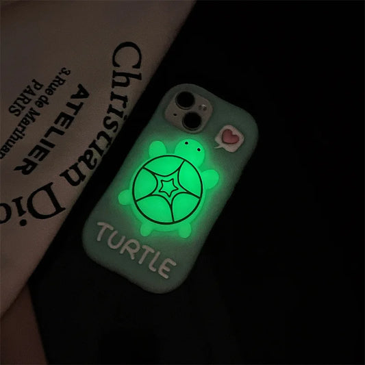Cute Cartoon Noctilucent Turtle Bracket Soft Silicone Phone Case For iPhone