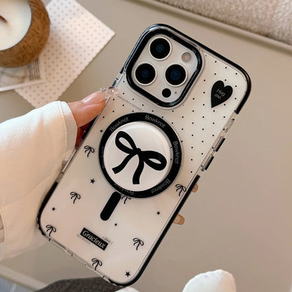 Korean Black Polka Dots Bowknot Magnetic Bracket Phone Case For iPhone