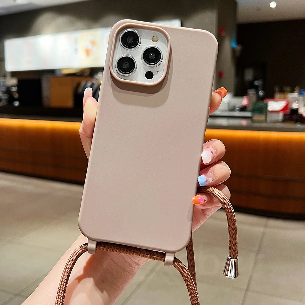 Crossbody Lanyard Matte Silicone Phone Case For iPhone