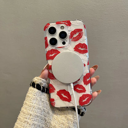 Red Lip Print For Magsafe Magnetic Wireless Charing Phone Case