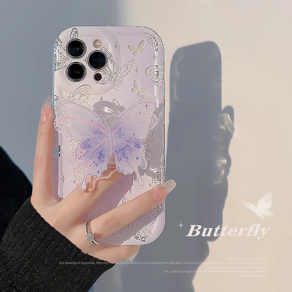 Cute Gradient Butterfly Holder Stand Phone Case For iPhone