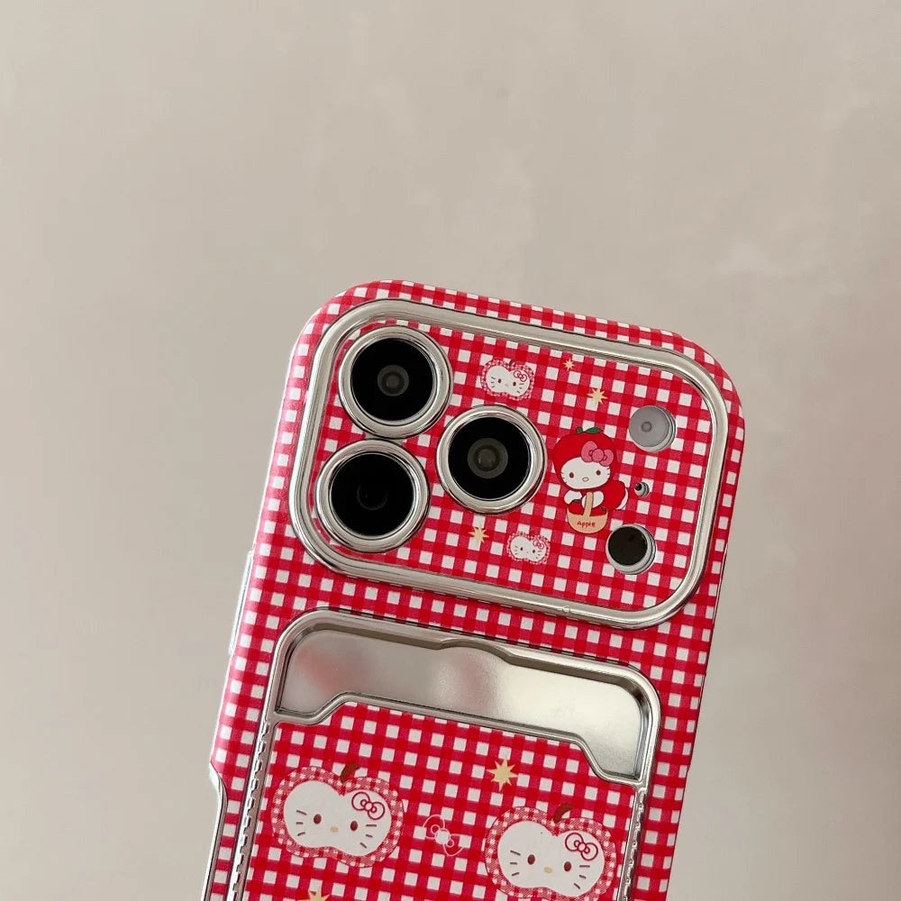 Cute Red Checkered Kitty Cat With Wristband Phone Case For iPhone