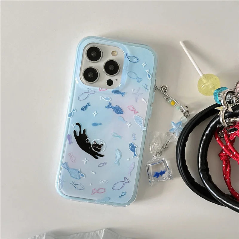 Cute Blue Small Fish Cat Phone Case