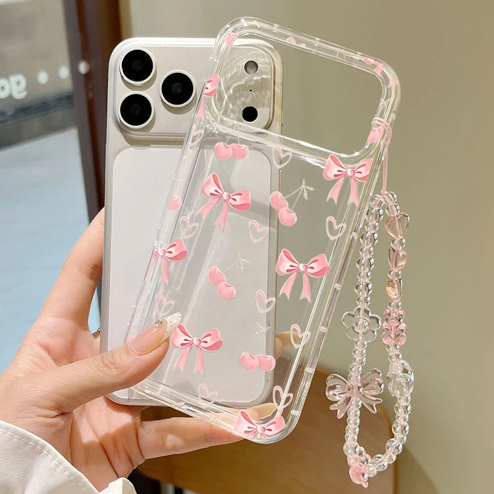 Korean Cherry Heart Bowknot Pattern Phone Case For iPhone