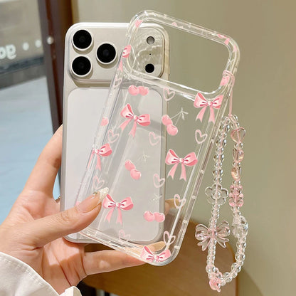 Korean Cherry Heart Bowknot Pattern Phone Case For iPhone