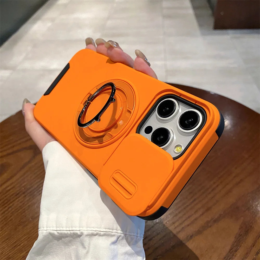 Rotation Stand Slide Camera Protector Magnetic Phone Case For iPhone