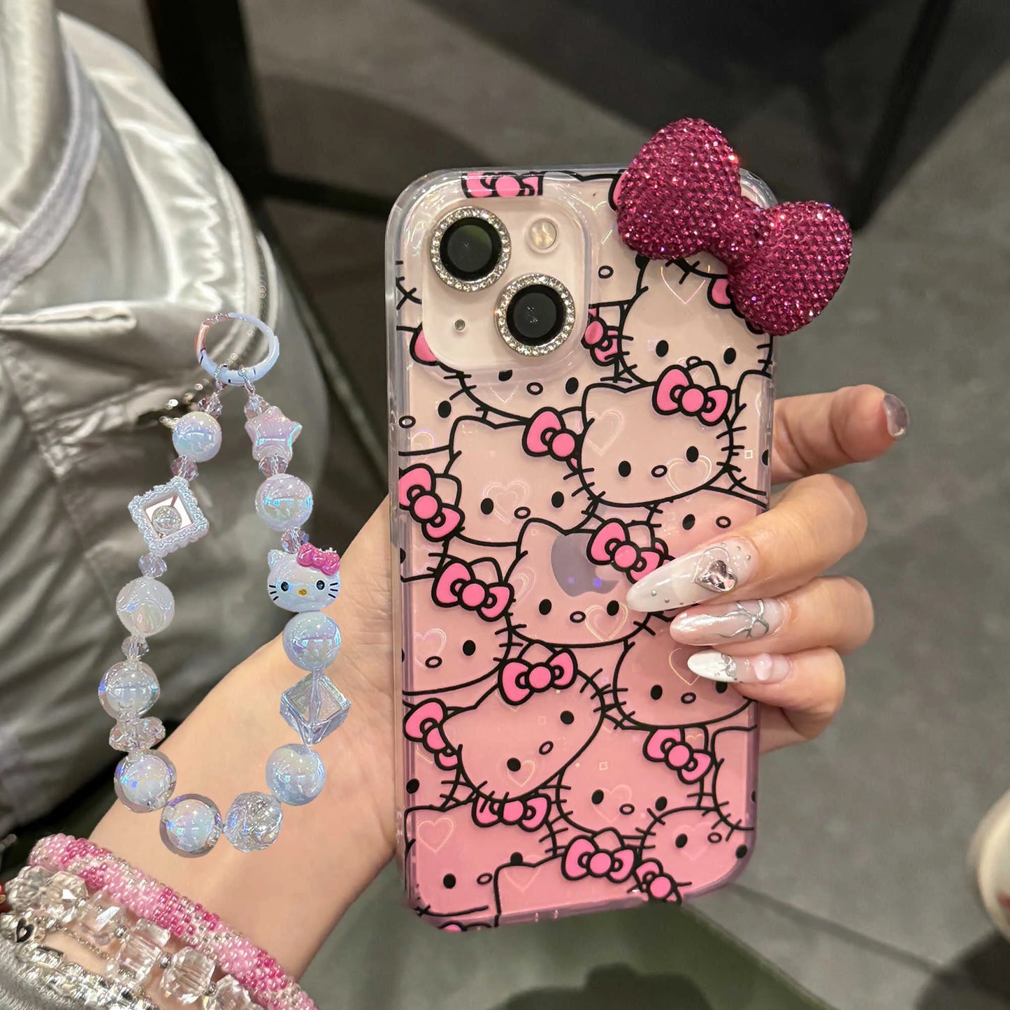 Hello Kitty Diamond Bow Gradient Phone Case For iPhone