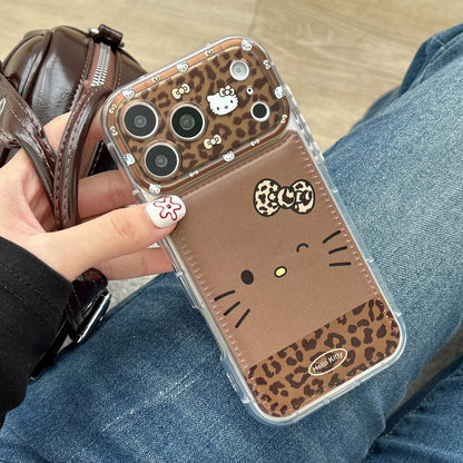 Luxury Cute Foundation Make Up Brown Kittyy Phone Case with Stand Case For iPhone
