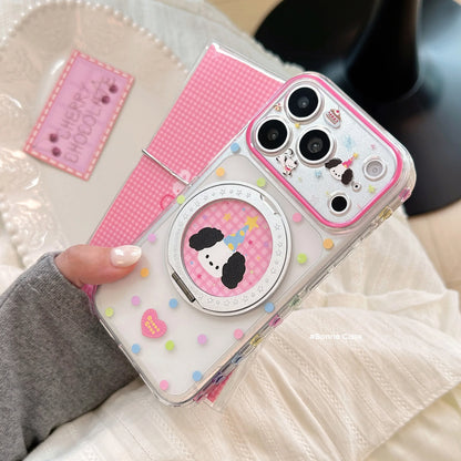 Korean Colorful Polka Dots Cartoon Puppy Magnetic Bracket Phone Case For iPhone