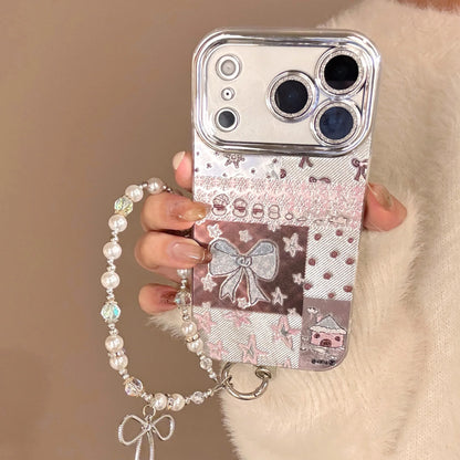 Korean Bowknot Splicing Phone Case With Chain For iPhone