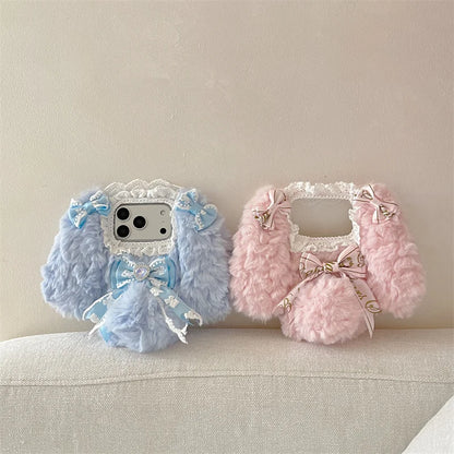 Korean Cute Bow Plush Phone Case For iPhone