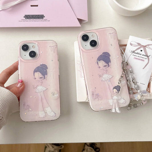 Cute Ballerina Girl Pink Glittery Design with Charms Kawaii & Girly Phone Case