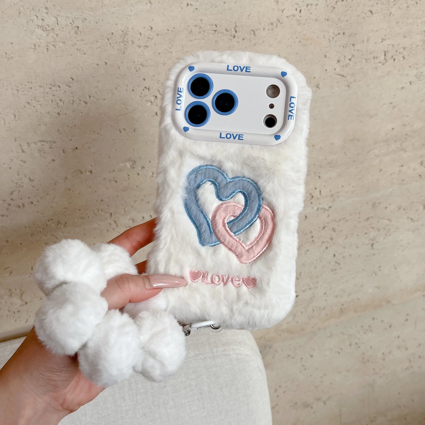Furry Double Heart Warm iPhone Case For iPhone