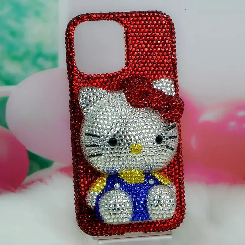 Rhinestone Bling Crystal Hello Kitty Phone Case Chain For iPhone