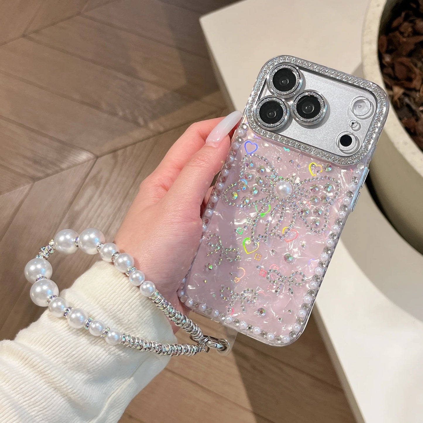 Luxury Heart Shell Pattern Rhinestone Phone Case For iPhone