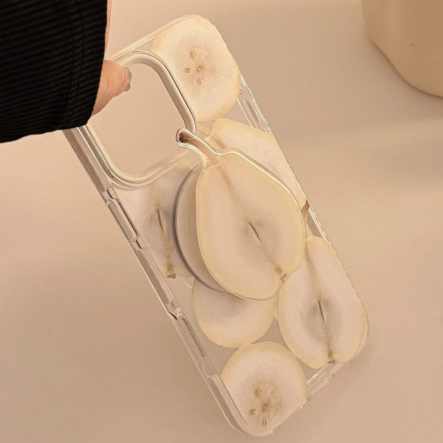 Korean Cartoon Fruit Pear Bracket Magnetic Phone Case For iPhone