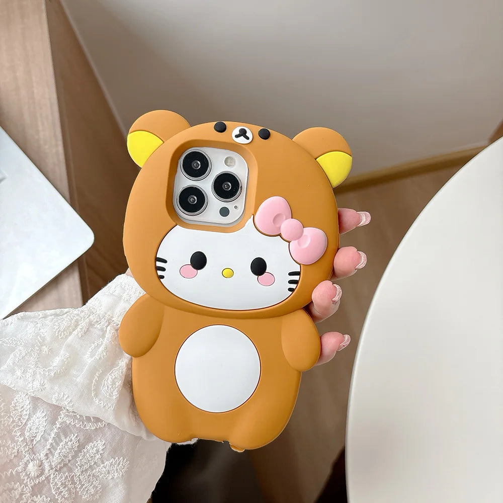 Funny Rilakkuma Bear Hello Kitty Soft Silicone Case For iPhone