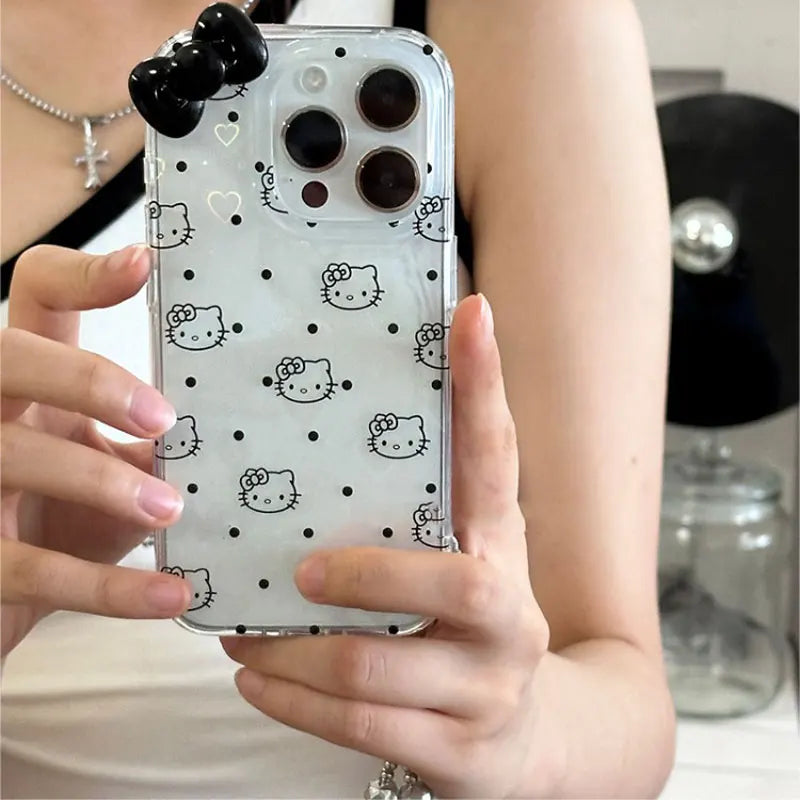 Hello Kitty Black Dot Line KT Phone Case For iPhone