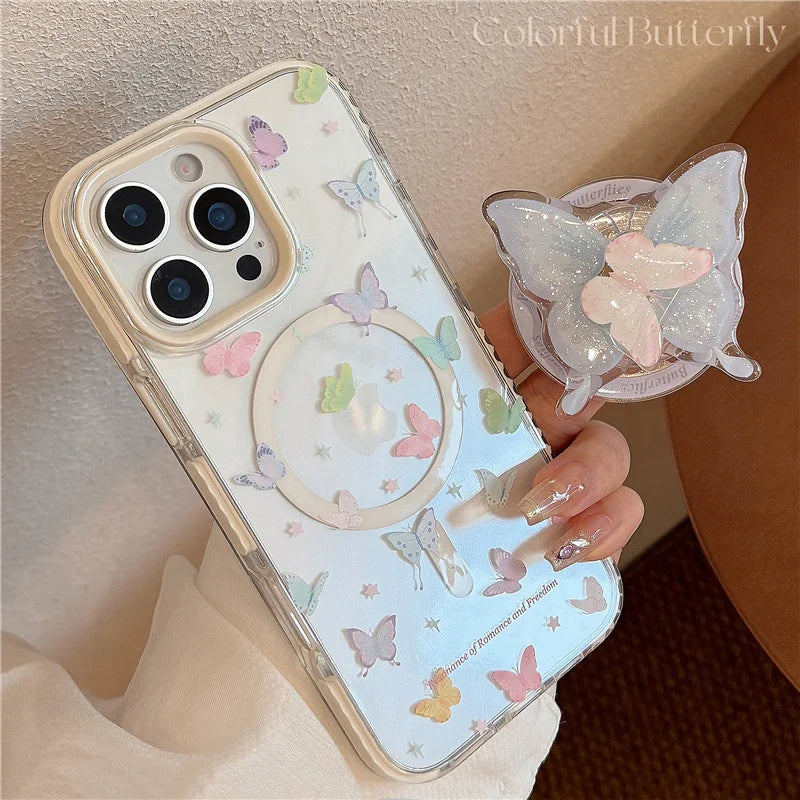 Clear Colorful Butterfly Magnetic Phone Case