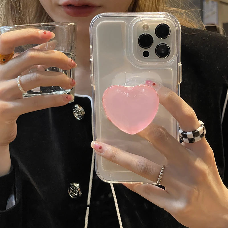 Cute Glass Love Heart Ring Holder Stand Phone Case For iPhone