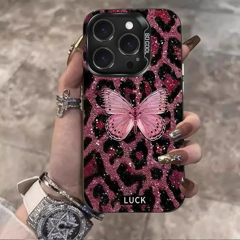 Leopard Butterfly Pattern Phone Case For iPhone