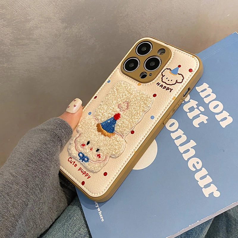 Cartoon Cute Towel Embroidered Dog Phone Case