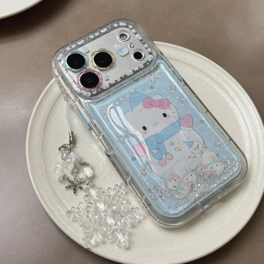 Beautiful Flower Flowing Sand Snowman Kitty  Is Suitable For Apple Phone Case