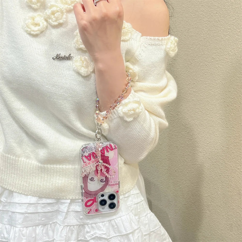 Japan Korean Cute Cartoon Girl kawaii Phone Lanyard Case For iPhone