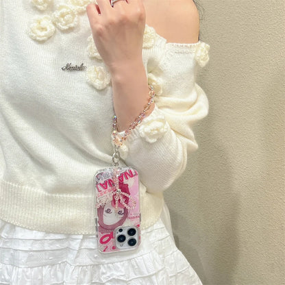 Japan Korean Cute Cartoon Girl kawaii Phone Lanyard Case For iPhone